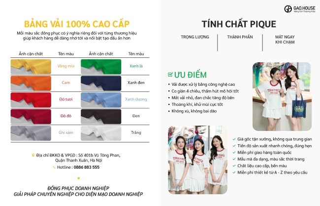 Bảng màu vải chi tiết áo nhóm cổ bo viền đỏ
