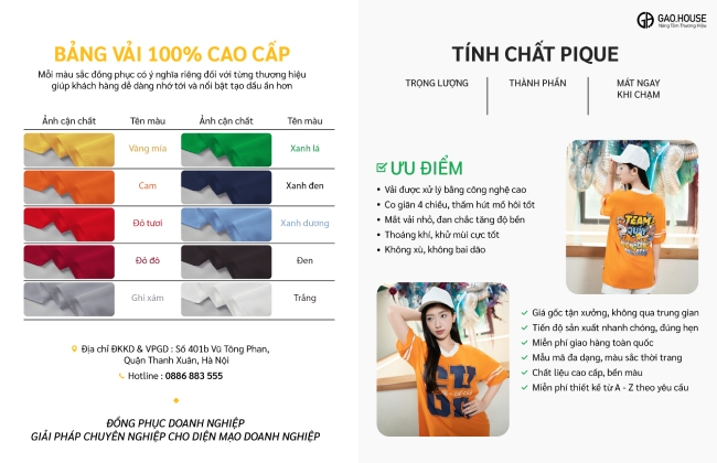 Bảng màu vải chi tiết áo nhóm cổ V màu cam