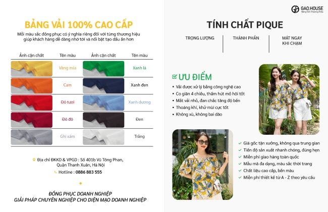 Bảng màu vải chi tiết áo nhóm đũi trễ vai hoa lá cành