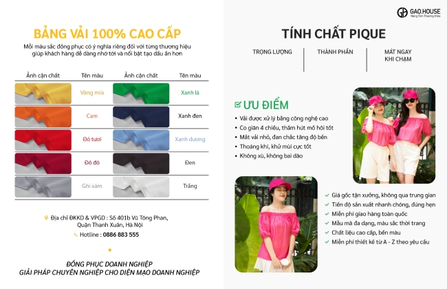 Bảng màu vải chi tiết áo nhóm đũi trễ vai màu hồng