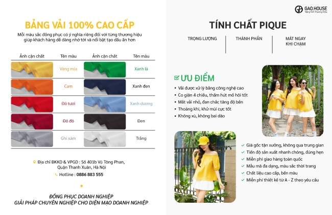 Bảng màu vải chi tiết áo nhóm đũi trễ vai màu vàng