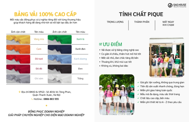 Bảng màu vải chi tiết áo nhóm đũi trễ vai sắc màu