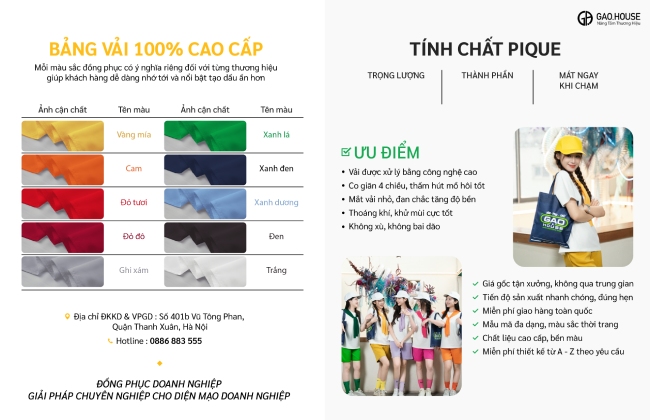 Bảng màu vải chi tiết áo nhóm sắc màu