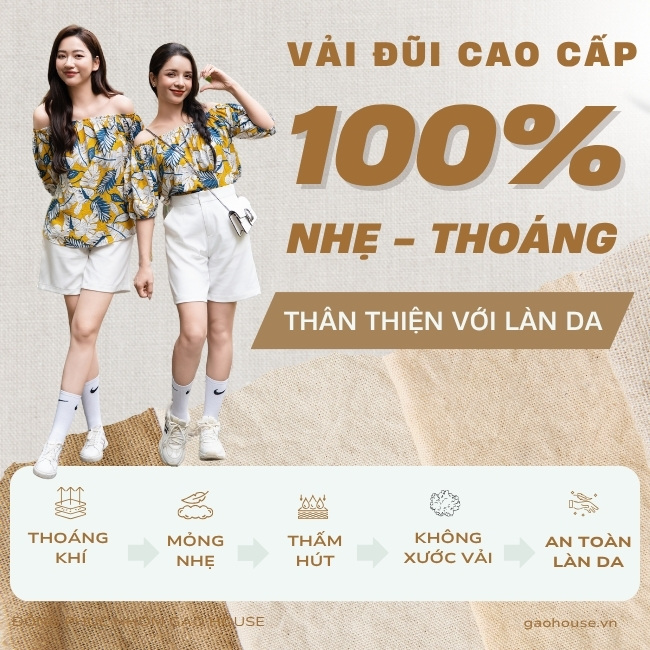 Chất liệu vải đũi của Gạo House hoa lá