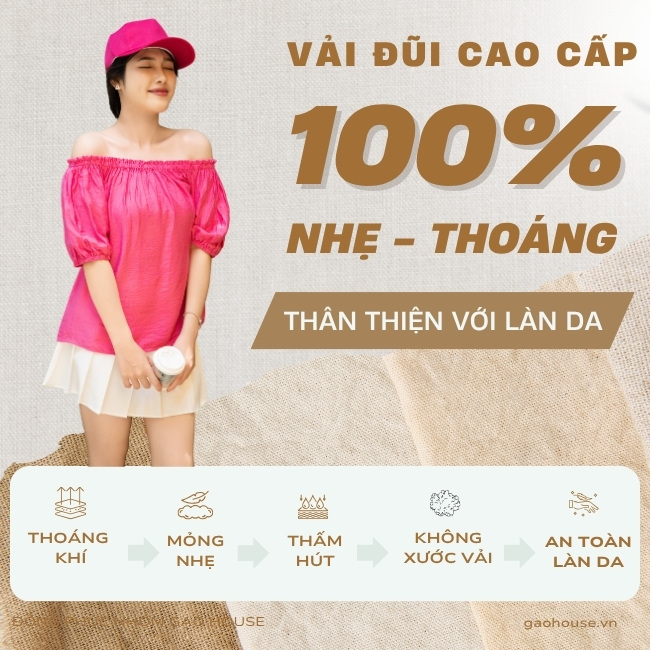 Chất liệu vải đũi của Gạo House màu hồng