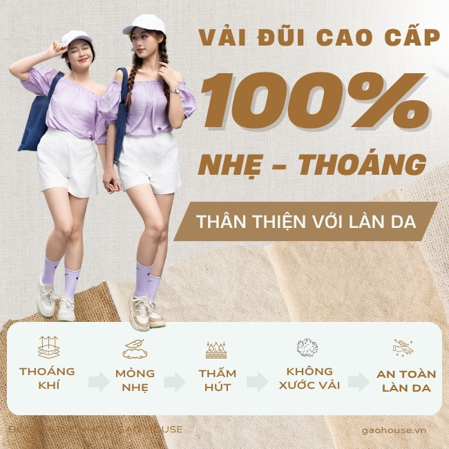 Chất liệu vải đũi của Gạo House màu tím
