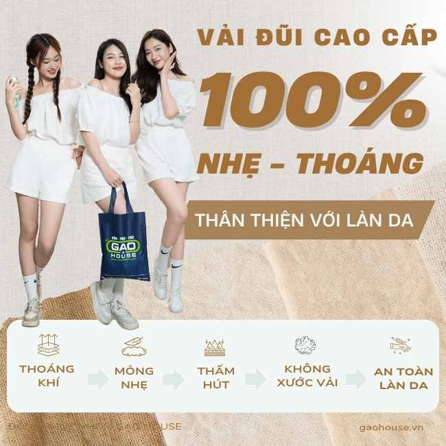 Chất liệu vải đũi của Gạo House màu trắng