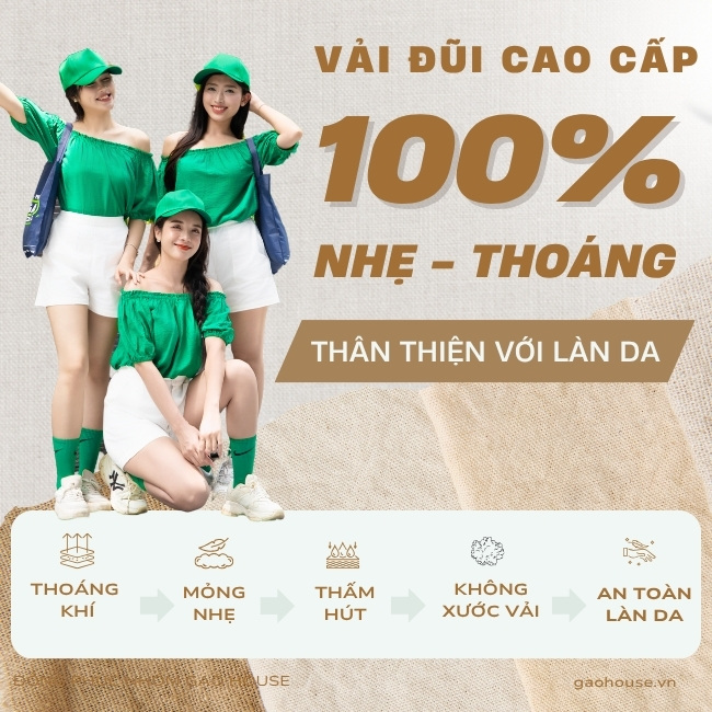 Chất liệu vải đũi của Gạo House xanh lá