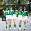 Set đồng phục nhóm nữ xanh lá chất đũi mát