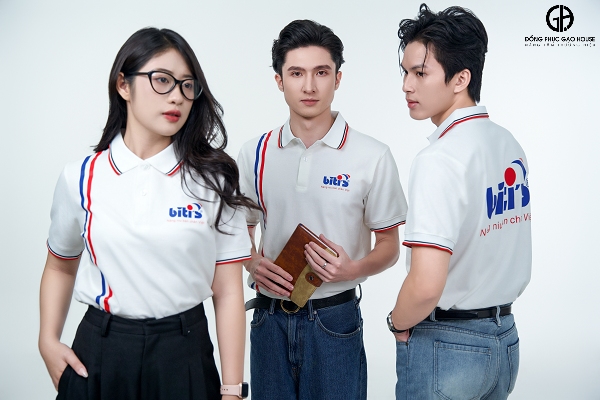 Áo thun đồng phục công ty màu trắng phối kẻ sọc sang trọng