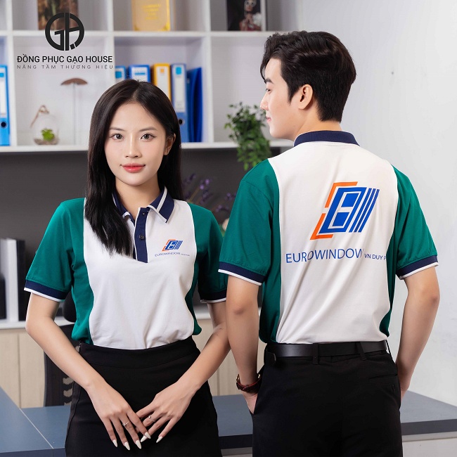 Mẫu áo thun đồng phục công ty màu trắng phối xanh cao cấp