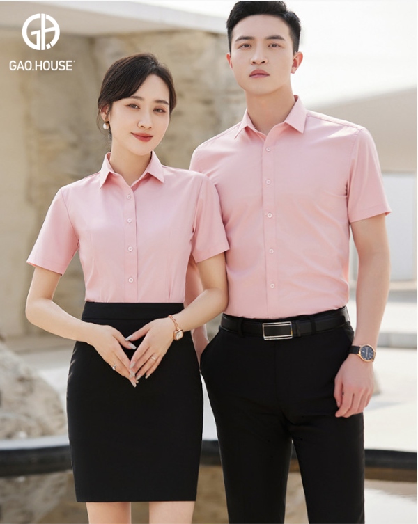 Áo đồng phục công sở ngắn tay cao cấp màu hồng