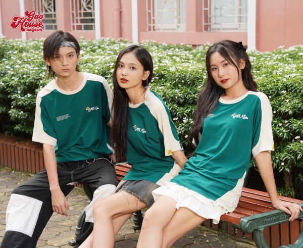 Áo lớp long an cổ tròn màu xanh