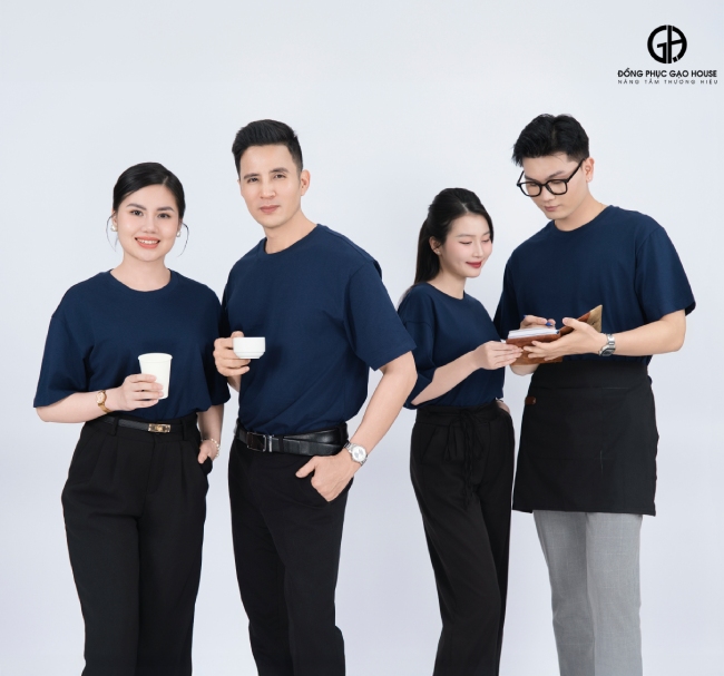 áo công ty cổ tròn năng động màu xanh