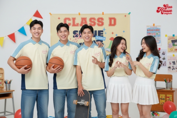 áo đồng phục lớp be xanh pastel