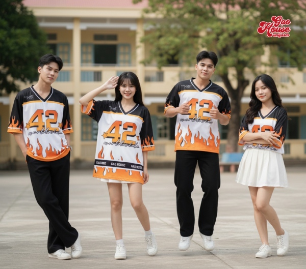 áo lớp màu trắng phối cam đen