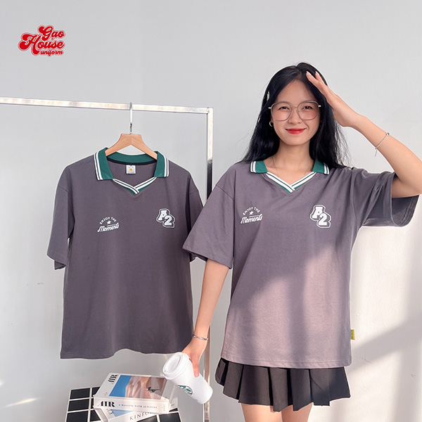 áo lớp màu xám cổ trụ v