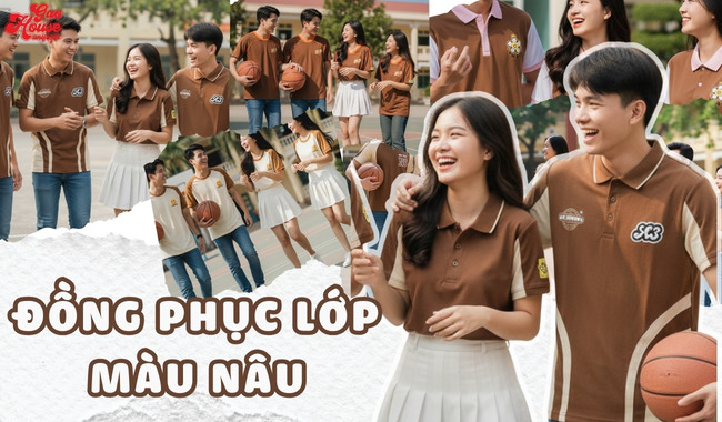 Gạo House may áo đồng phục lớp màu nâu