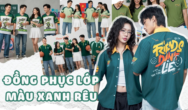 Gạo House may áo đồng phục lớp màu xanh rêu