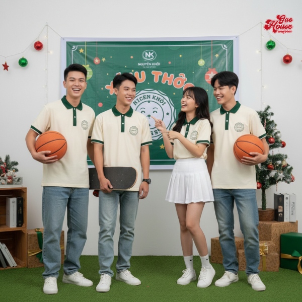in áo đồng phục lớp màu be