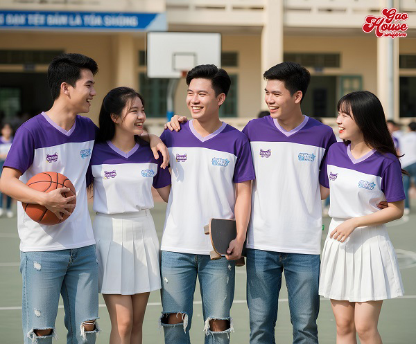 in áo lớp màu tím