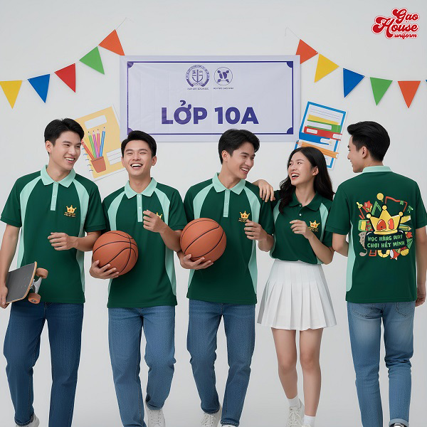 in áo lớp màu xanh rêu
