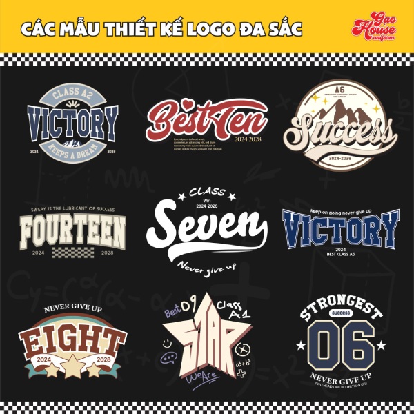 Logo in áo lớp màu đỏ mận