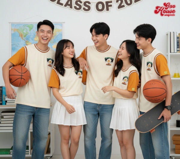 May áo đồng phục lớp màu be