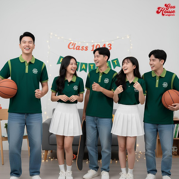 May áo lớp màu xanh rêu phối xanh lá