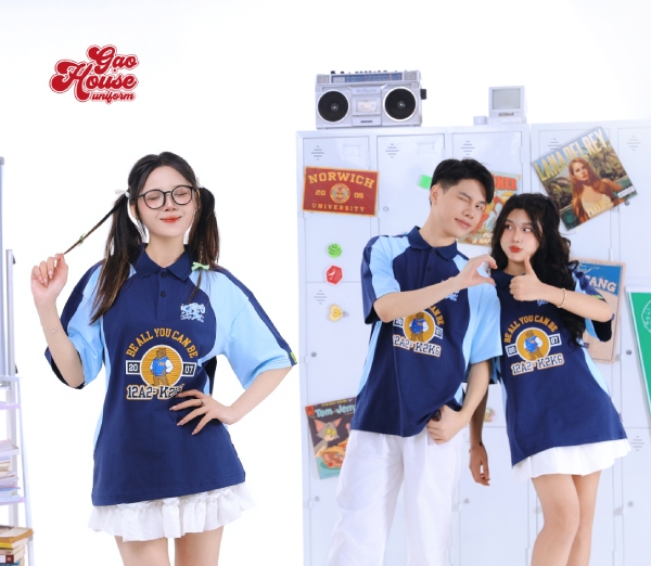 áo polo đồng phục lớp màu xanh