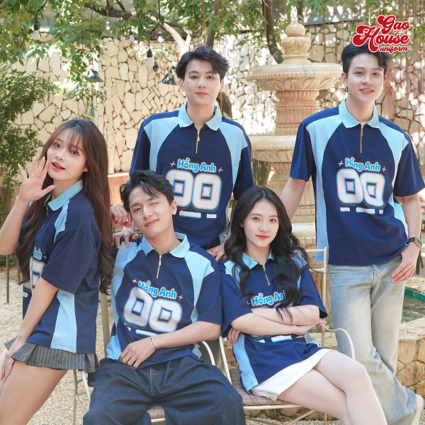 Đồng phục lớp polo màu xanh dương phối xanh navy