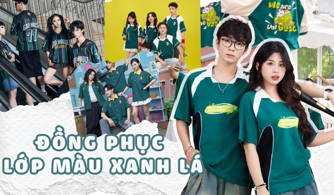 Gạo House may áo đồng phục lớp màu xanh lá