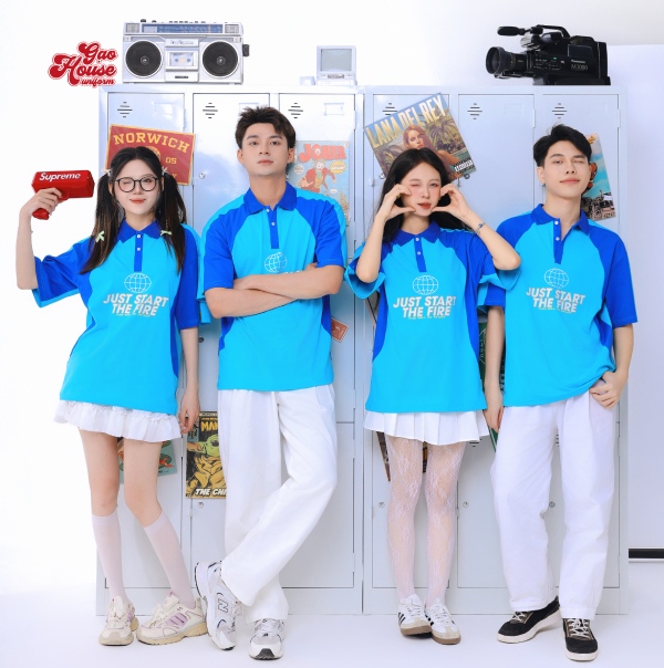 may áo lớp màu xanh dương