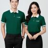 áo công ty màu xanh lá đạm phối cổ trắng