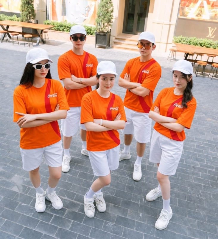 Áo đồng phục công ty cổ tròn in PET cotton 100% cao cấp 