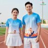 áo nhóm 3d màu xanh phối trắng