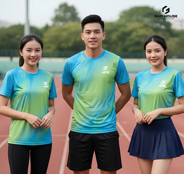 áo phông đồng phục nhóm 3d màu xanh gradient