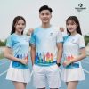 áo phông nhóm 3d màu trắng phối xanh