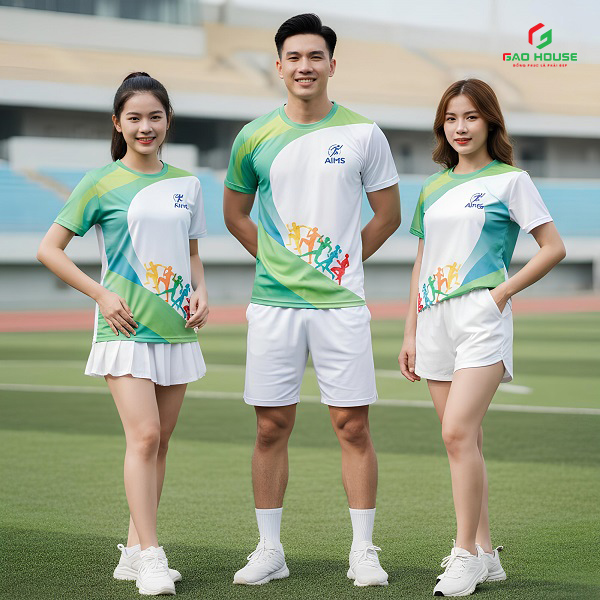 áo phông nhóm 3d màu trắng phối xanh lá
