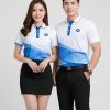 áo polo đồng phục công ty màu trắng phối xanh