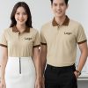 áo polo đồng phục màu be phối cổ nâu