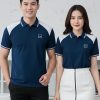 áo polo xanh dương phối vai trắng