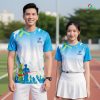 đồng phục áo thun nhóm 3d màu xanh phối trắng