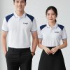 đồng phục doanh nghiệp màu trắng phối vai xanh