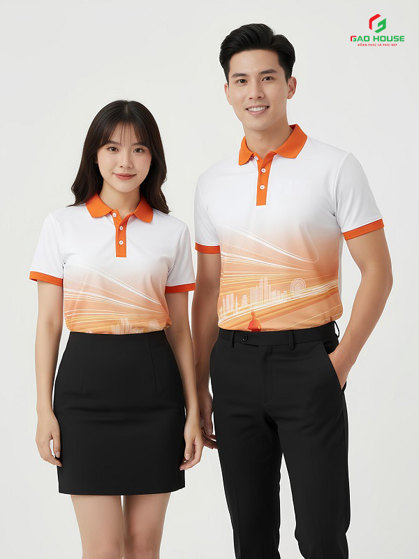 áo 3d công ty màu trắng phối cổ bẻ cam