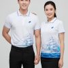 áo 3d công ty màu trắng phối cổ line xanh