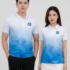 áo đồng phục 3d cổ bẻ màu trắng xanh