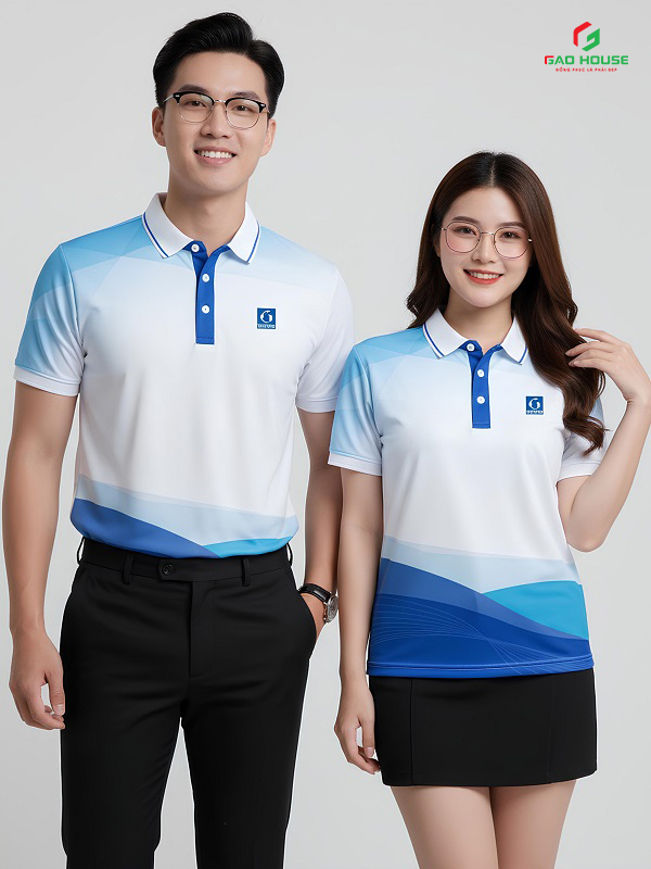 áo đồng phục 3d màu trắng phối xanh