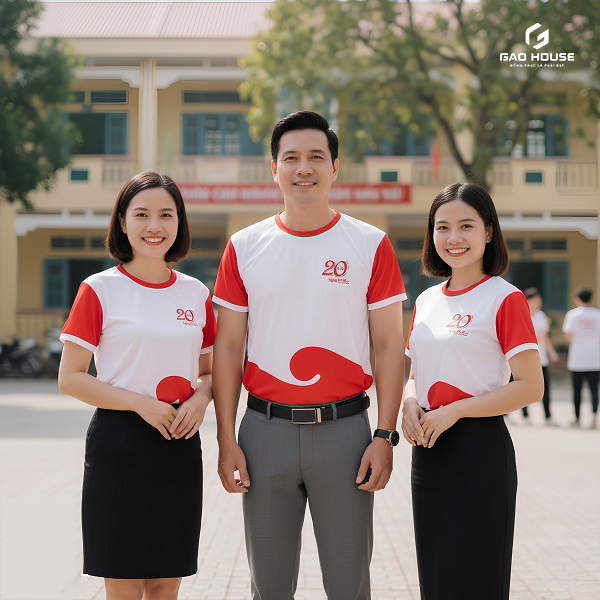 áo đồng phục họp lớp 20 năm màu trắng phối đỏ