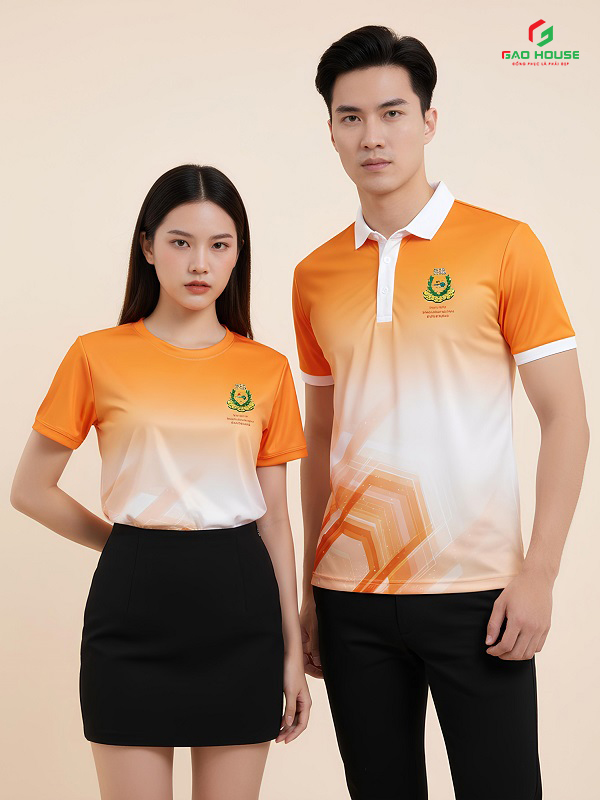 áo polo 3d màu cam phối trắng